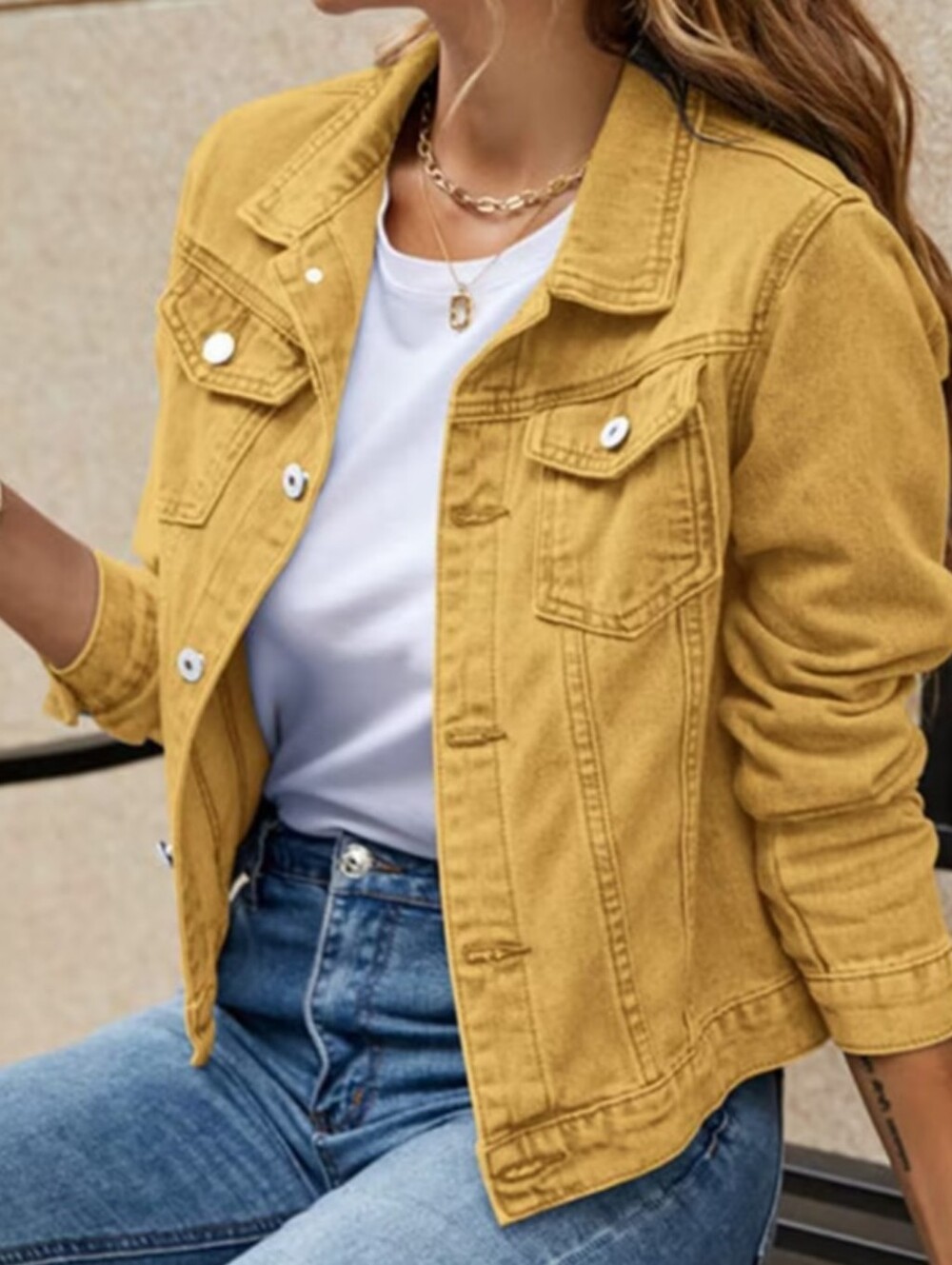 Women's Yellow Mustard Fall Winter Jean Denim Jacket Size M